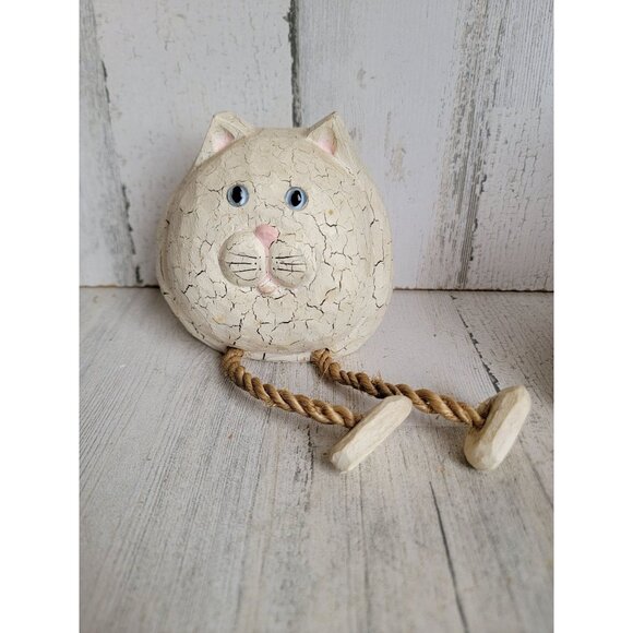 Vintage rustic white cat ball feet dangle unique home decor - Picture 1 of 8